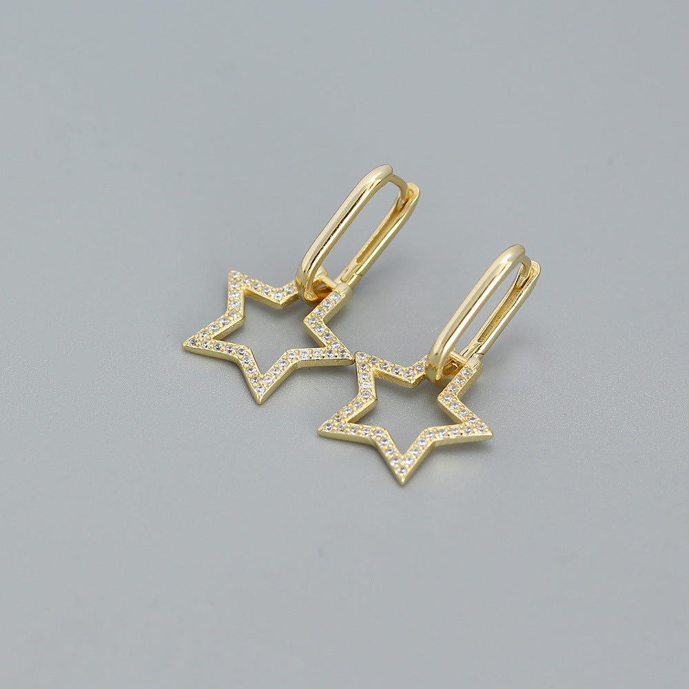 Orecchini a perno da donna a forma di stella in argento sterling S925, stile lussuoso, con intarsio di strass
