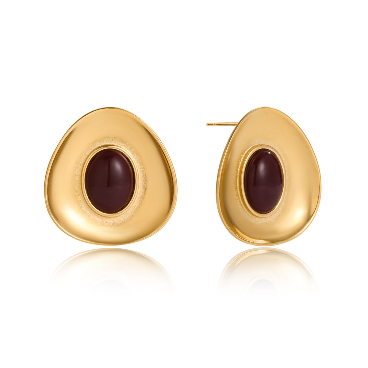 Pendientes Geométricos de Moda de Acero Inoxidable con Resina Color Avellana Bañados en Oro de 18K para Mujer