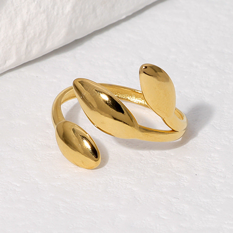 Minimalist Leaf-Shaped Titanium Steel Adjustable Ring for Women with Plated Finish
