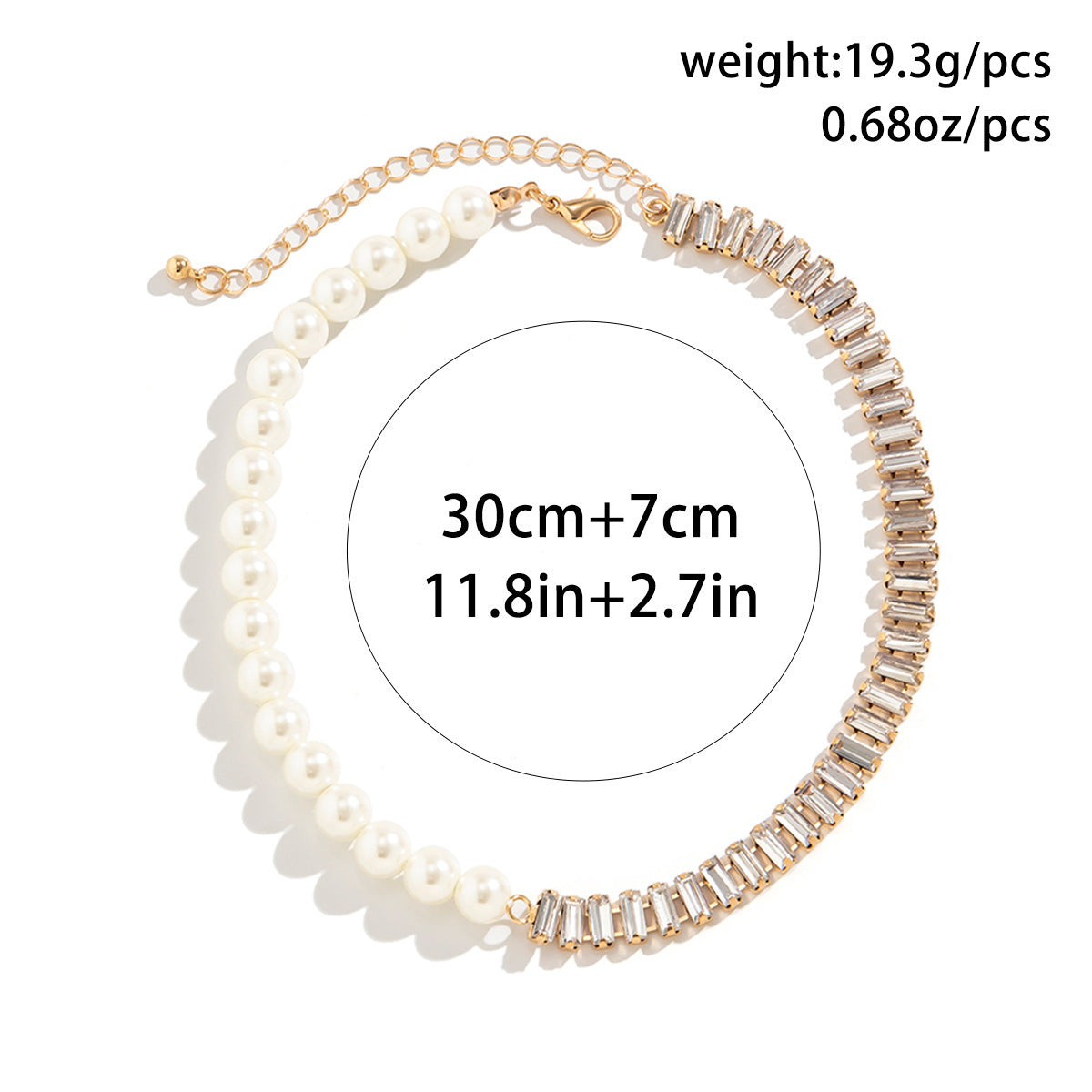 Minimalist Hip-hop Geometric Square Cubic Zirconia Pearl Rhinestone Claw Chain Necklace for Women