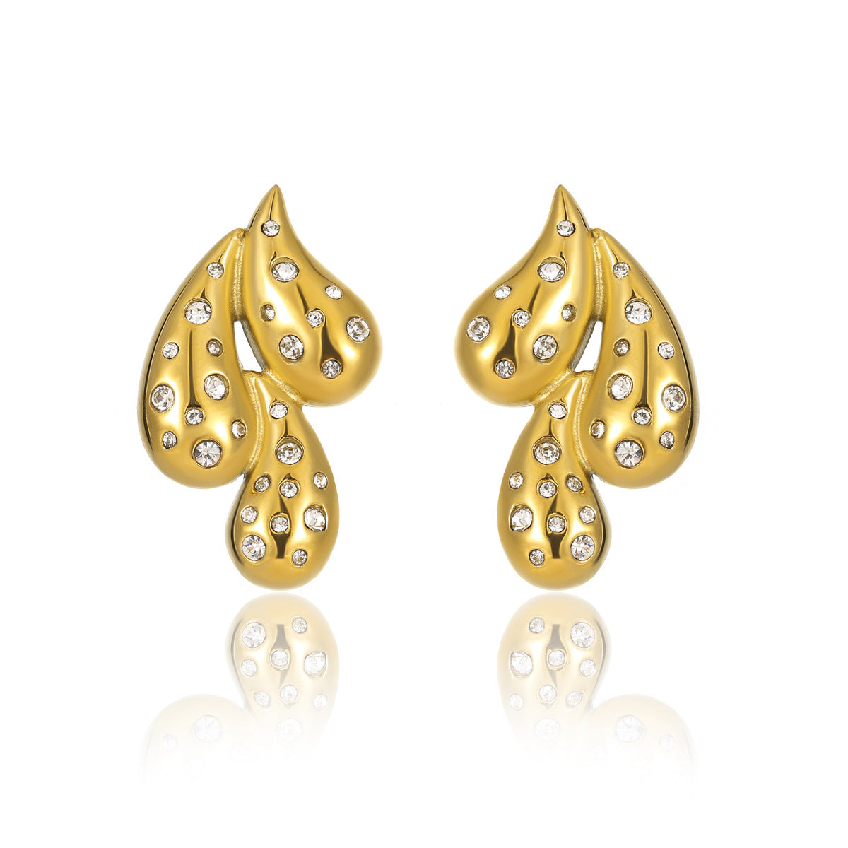 Orecchini a perno da donna alla moda in acciaio al titanio a forma di goccia d'acqua con intarsio in zircone, in acciaio inossidabile galvanizzato