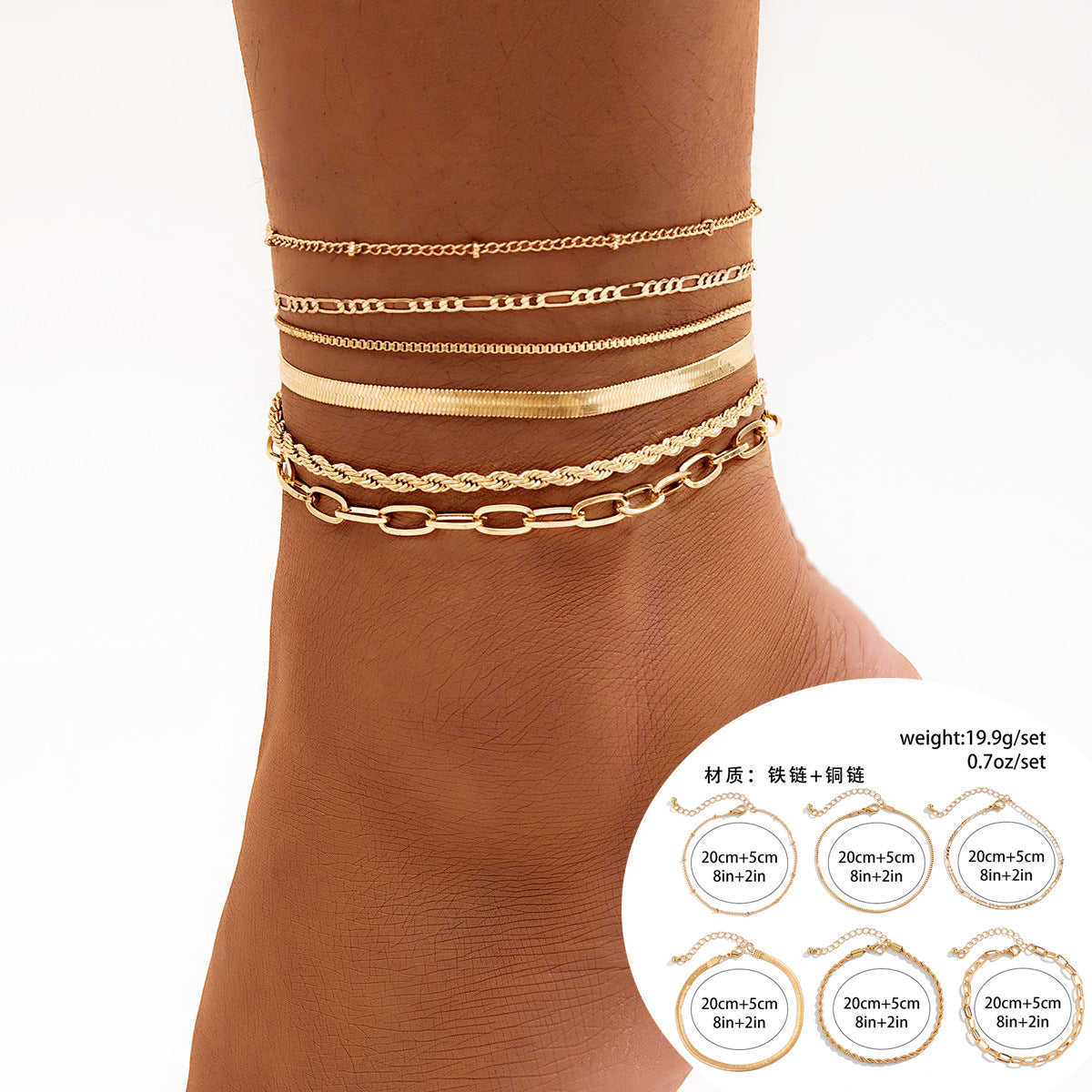 Cavigliera Minimalista a Cuore con Strass per Donna con Catena a Serpente in Metallo