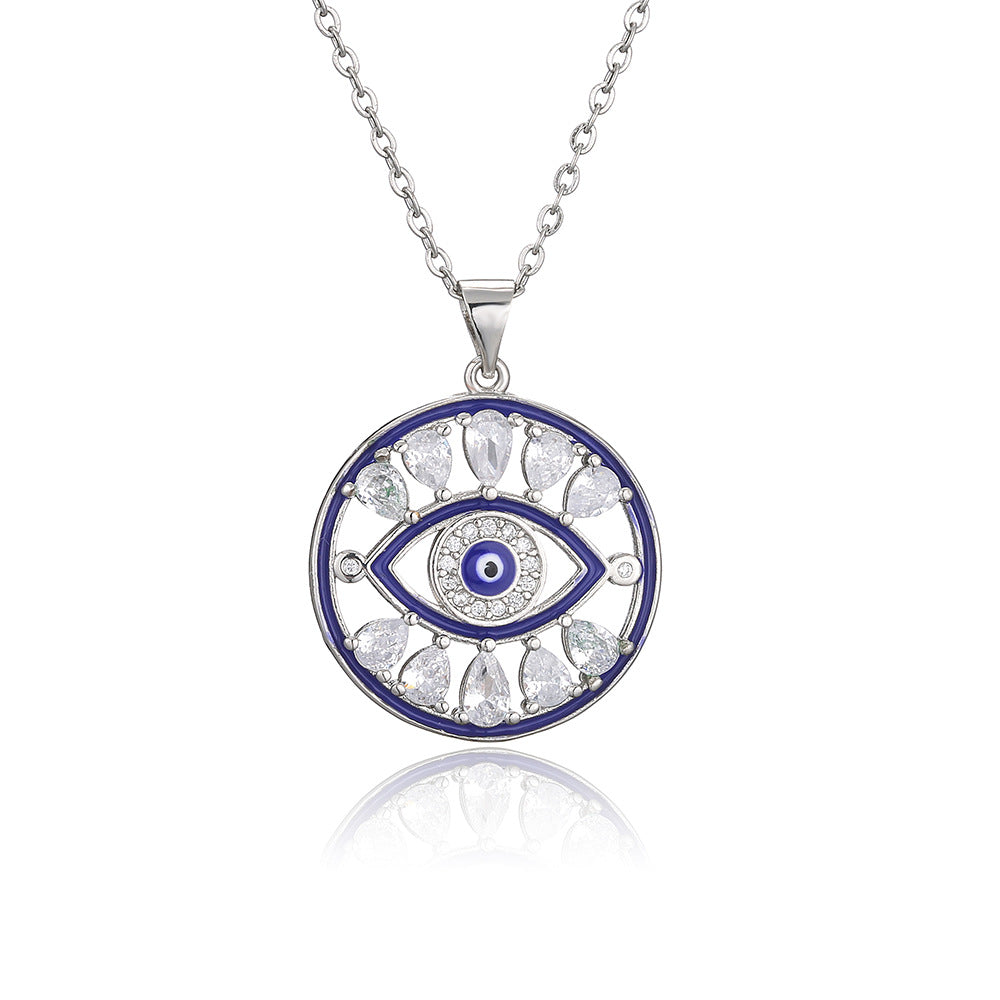 Collana con pendente a forma di Occhio di Allah minimalista e traforato per donne in rame con placcatura in oro vero e intarsio di zirconi