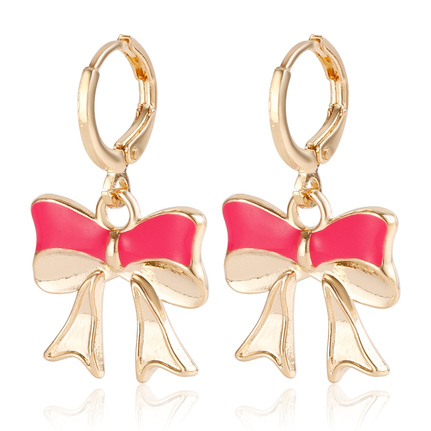 Fashionable Bow-Shaped Geometric Earrings in Alloy with Enamel Coloring and Plated Finish