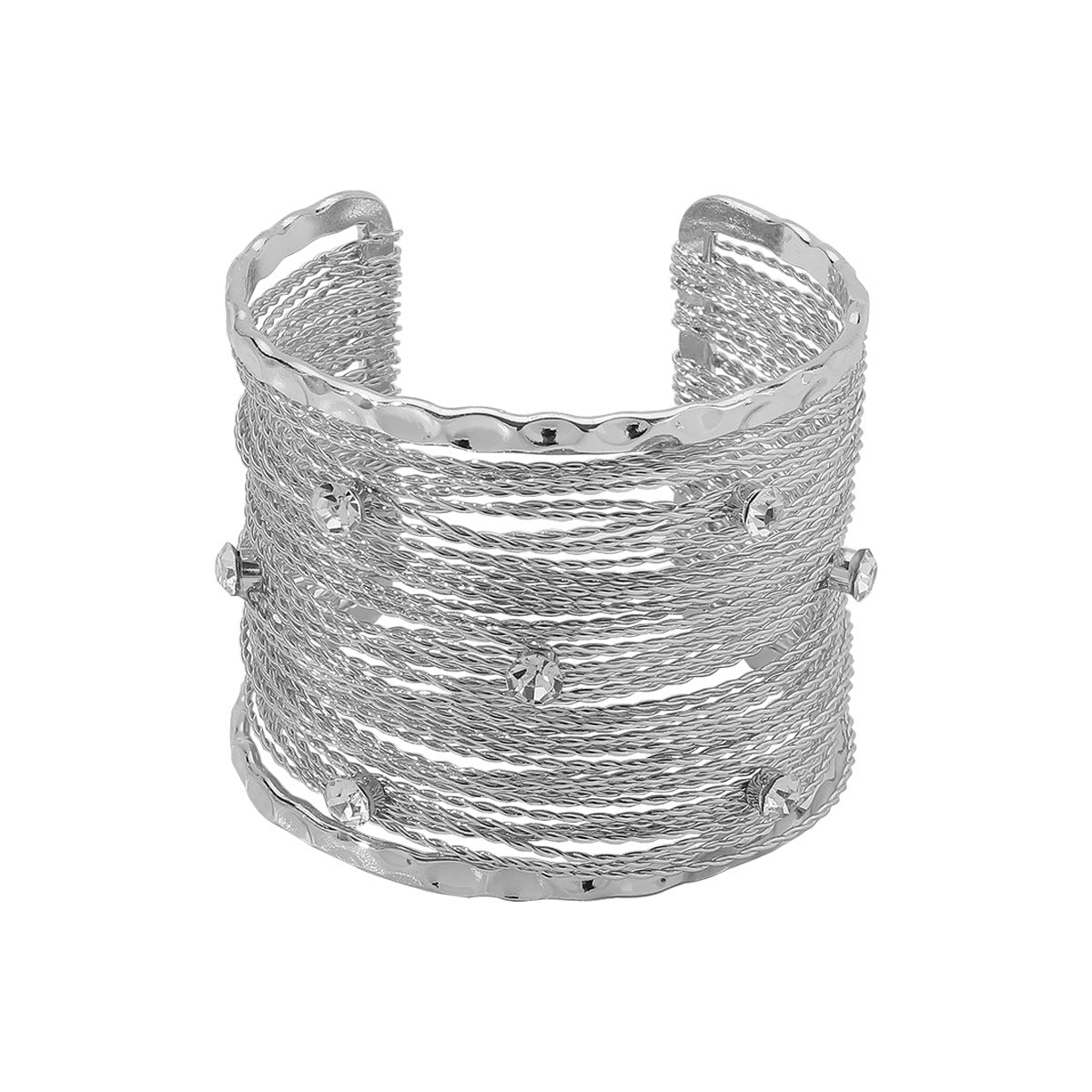 Brazalete rígido de metal texturizado geométrico estilo punk para mujer con acabado cepillado y diseño abierto ajustable