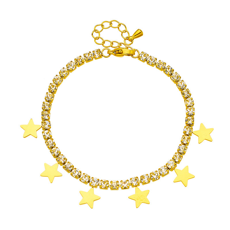 Minimalist Star Pendant Necklace in Titanium Steel with Rhinestone Inlay for Women