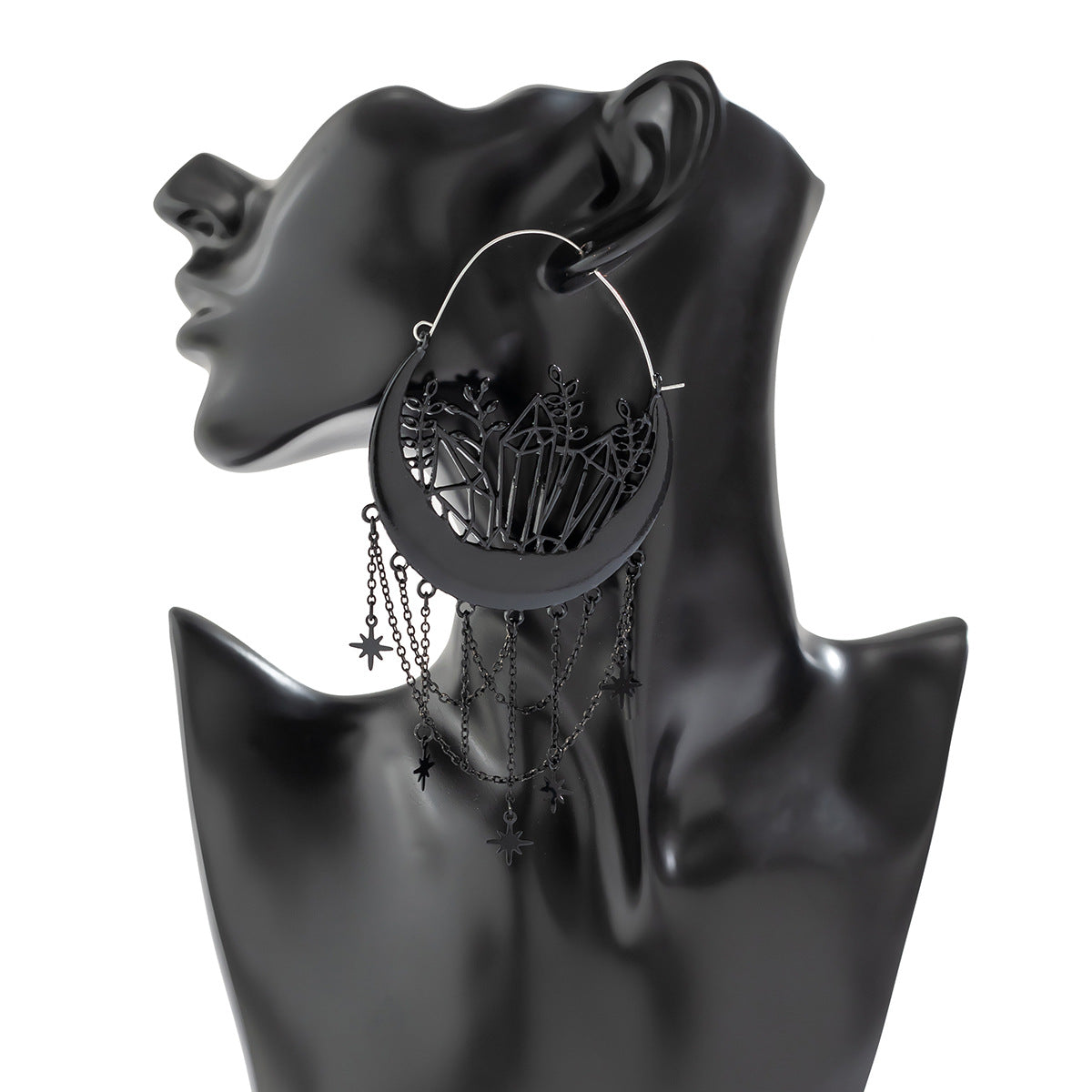 Pendientes de borla florales huecos con forma de estrella de estilo gótico para mujer con cuerpo de aleación y acabado galvanizado