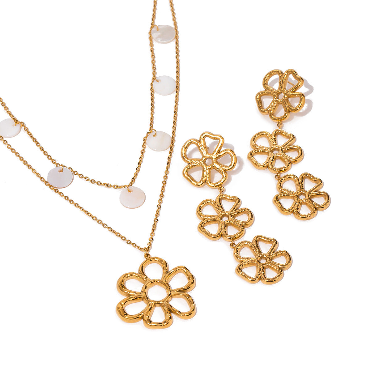 Elegant 18K Gold Plated Floral Stainless Steel Necklace with Titanium Steel Pendant for Women