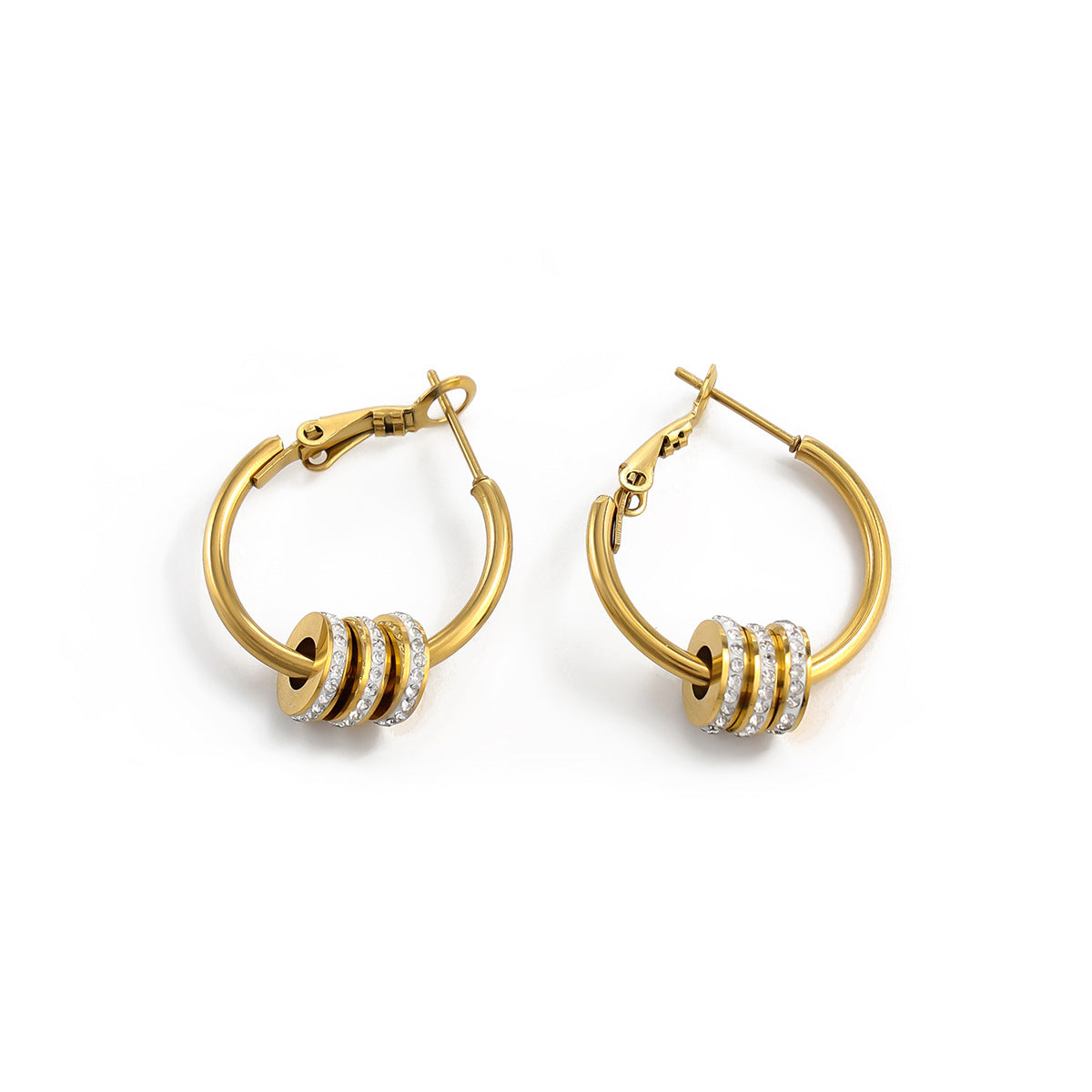 Luxury Elegant Rhinestone Inlaid Geometric Round Stainless Steel Earrings PVD Plated