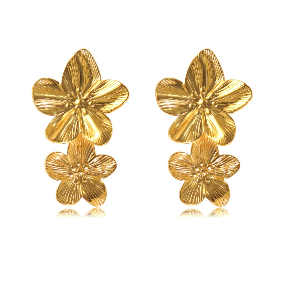 Luxury Elegant Floral Plated Stainless Steel Flower Earrings for Women