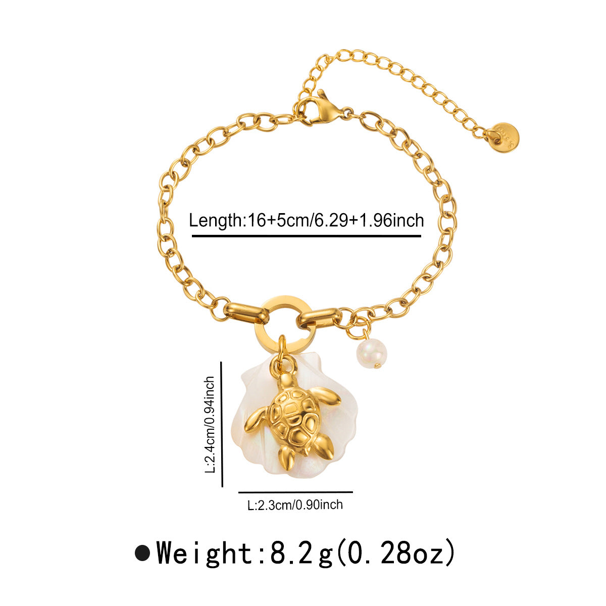 Bracciale con ciondoli a tartaruga e conchiglia in acciaio inossidabile placcato oro 14K per donne e uomini, gioiello a tema animale estivo da spiaggia
