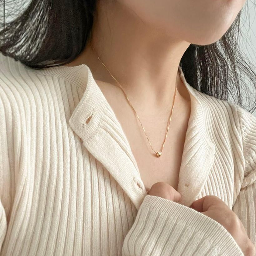 Collar de Plata de Ley 925 con Baño de Oro en Forma de Corazón Minimalista en Cadena para Mujer