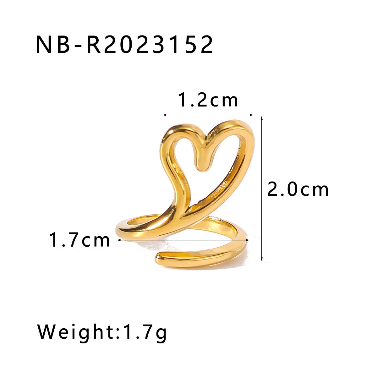 Minimalist Hollow Heart Stainless Steel Ring with 18K Gold Plating for Women and Men