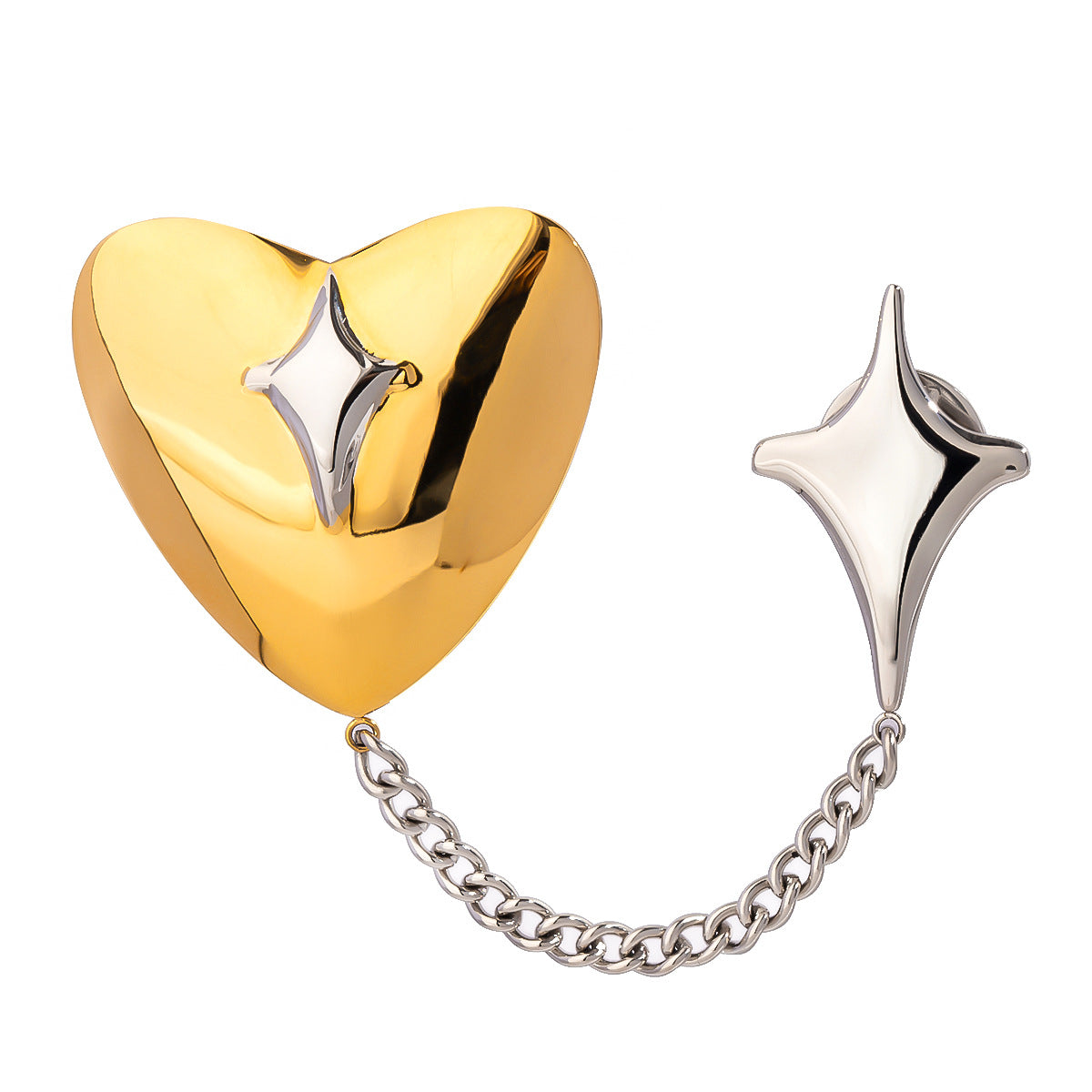 Elegante Broche de Acero Inoxidable con Forma de Corazón y Acabado Bañado para Mujer, Accesorio de Moda con Diseño Geométrico