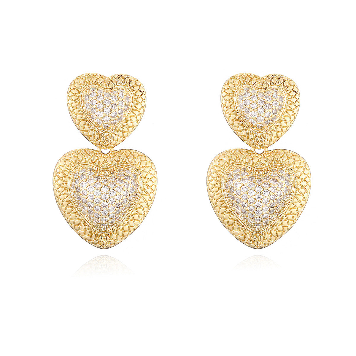 Minimalist Heart-Shaped Copper Earrings with 18K Gold Plating and Zircon Accents for Women