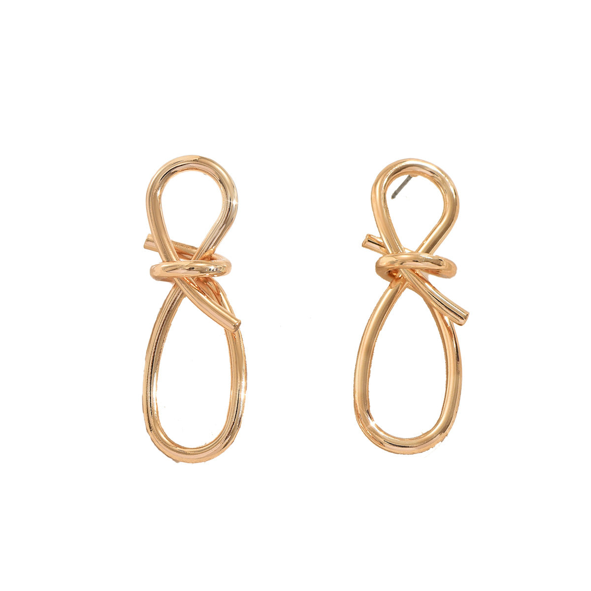 Pendientes minimalistas geométricos en forma de lazo para mujer, hechos de aleación de zinc con baño de oro de 18 quilates, joyería de moda versátil