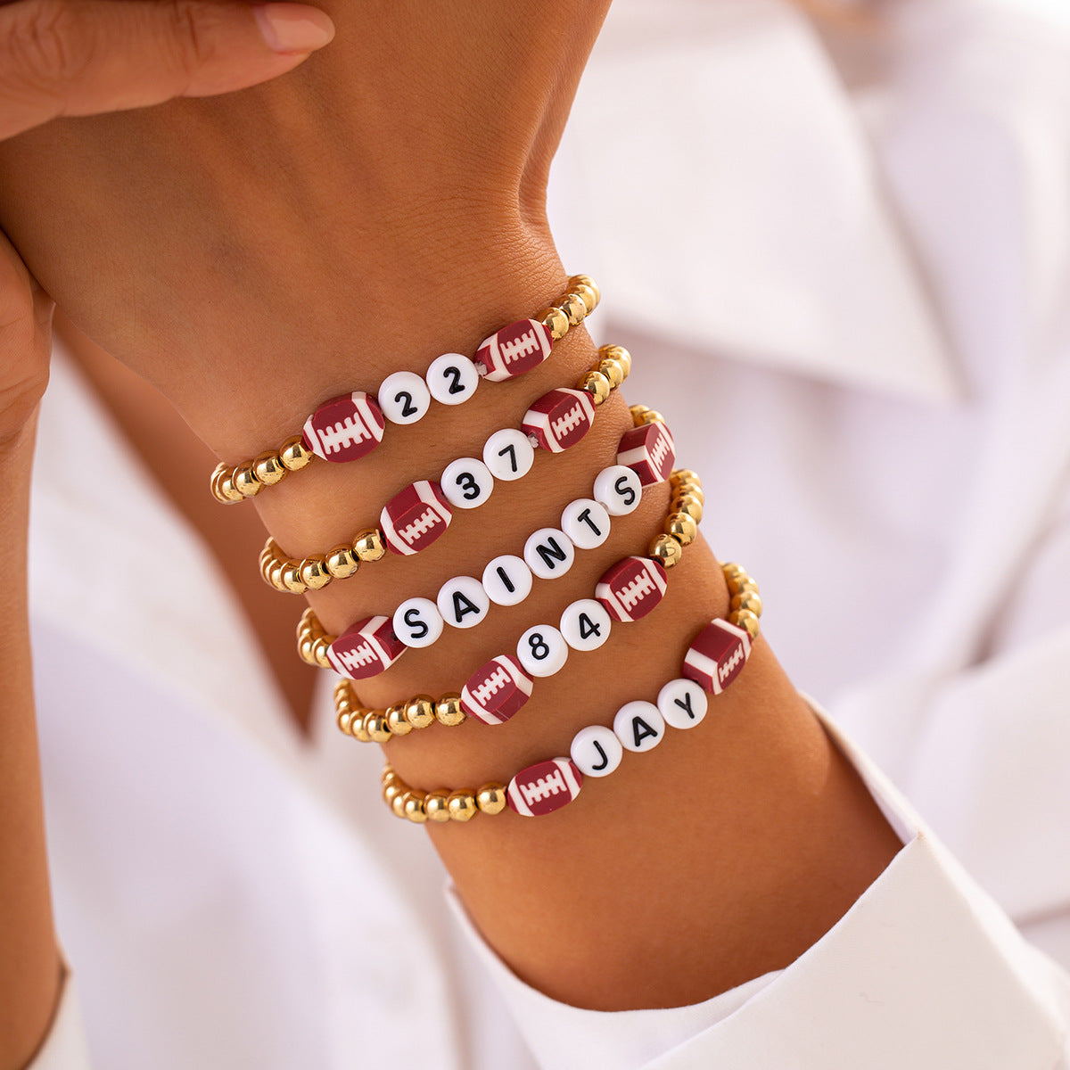 Stackable Geometric and Letter-Shaped Polymer Clay Bracelet Set for Women with Handcrafted Finish
