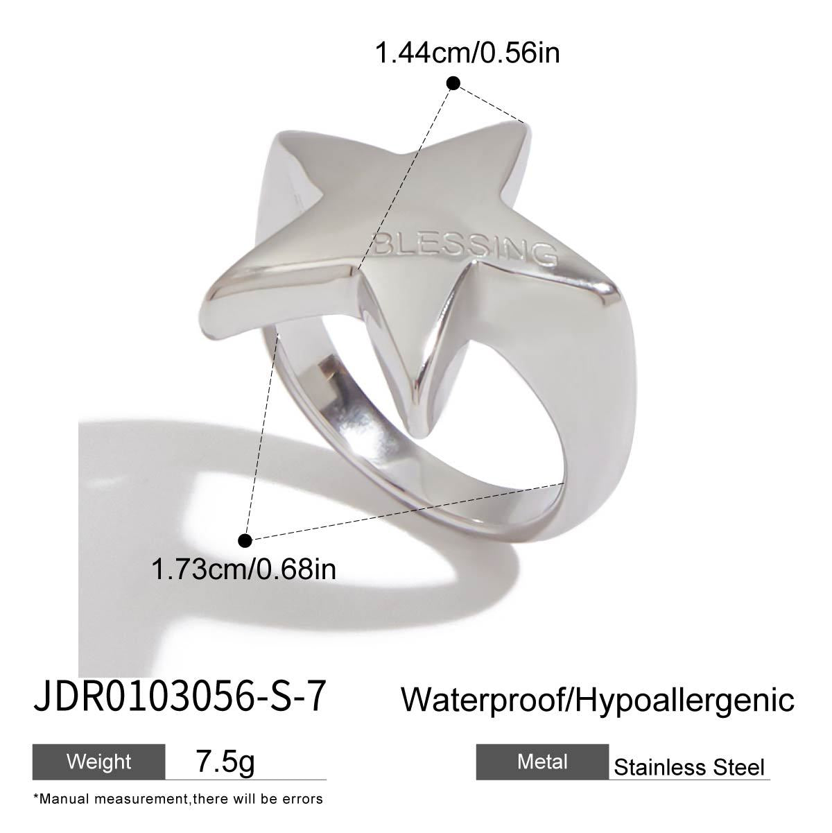 Anillo de acero de titanio con forma de estrella, a la moda y con acabado galvanizado para mujer