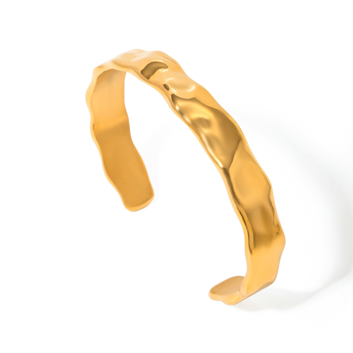 Pulsera de acero inoxidable martillado con textura ondulada y chapado en oro de 18 quilates para mujer, joyería de mano geométrica minimalista a la moda