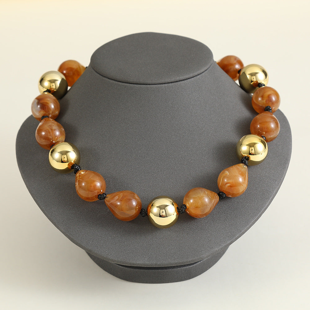 Punk Asymmetrical Acrylic Resin Geometric Round Beaded Necklace with Bubble Detail for Women