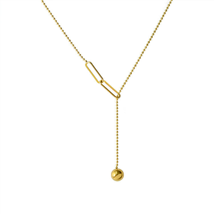 Collana a sospensione geometrica minimalista in acciaio al titanio da donna, con nappa e dettaglio regolabile con sfera a tirante