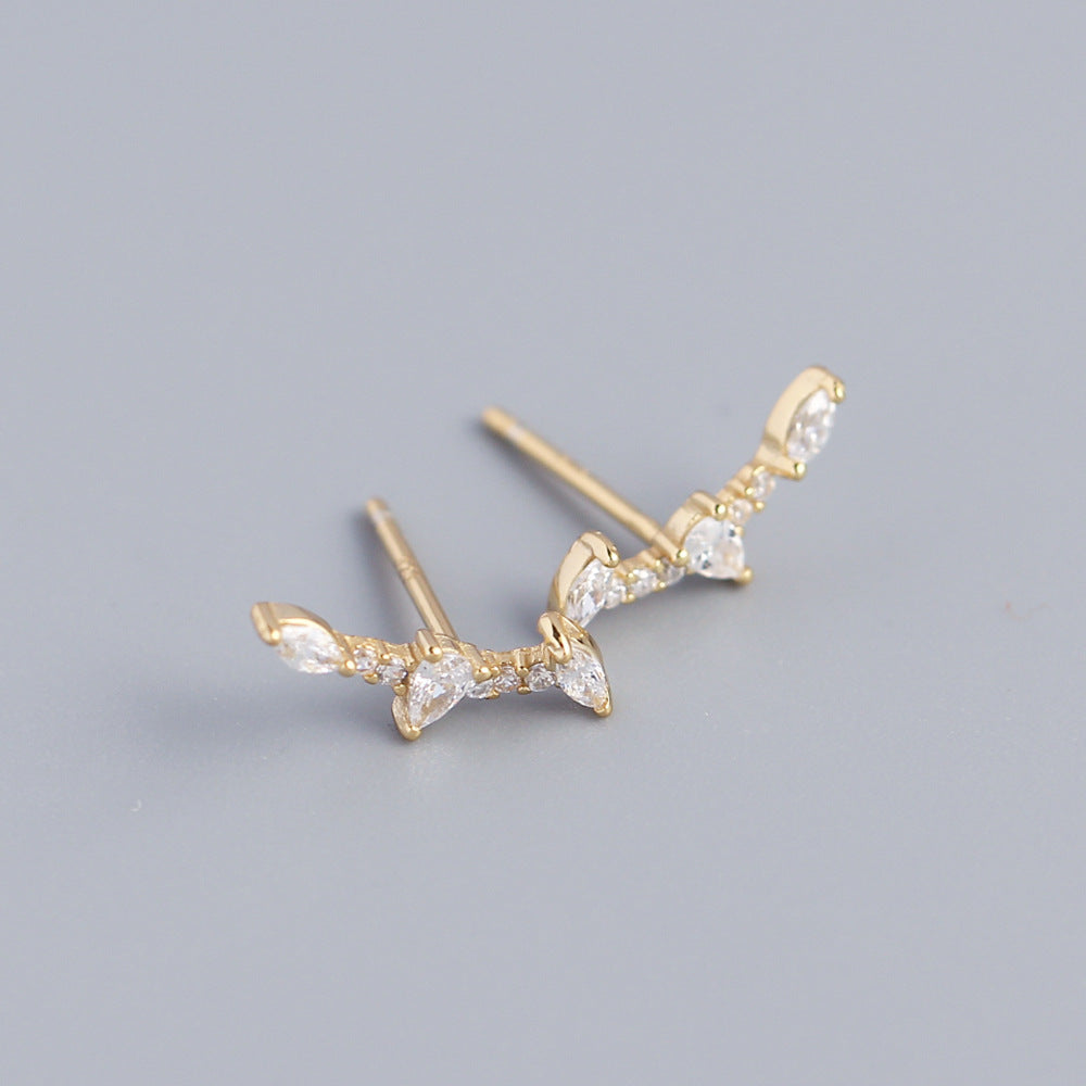 Elegant Geometric Bar-Shaped S925 Sterling Silver Stud Earrings with Cubic Zirconia Inlay