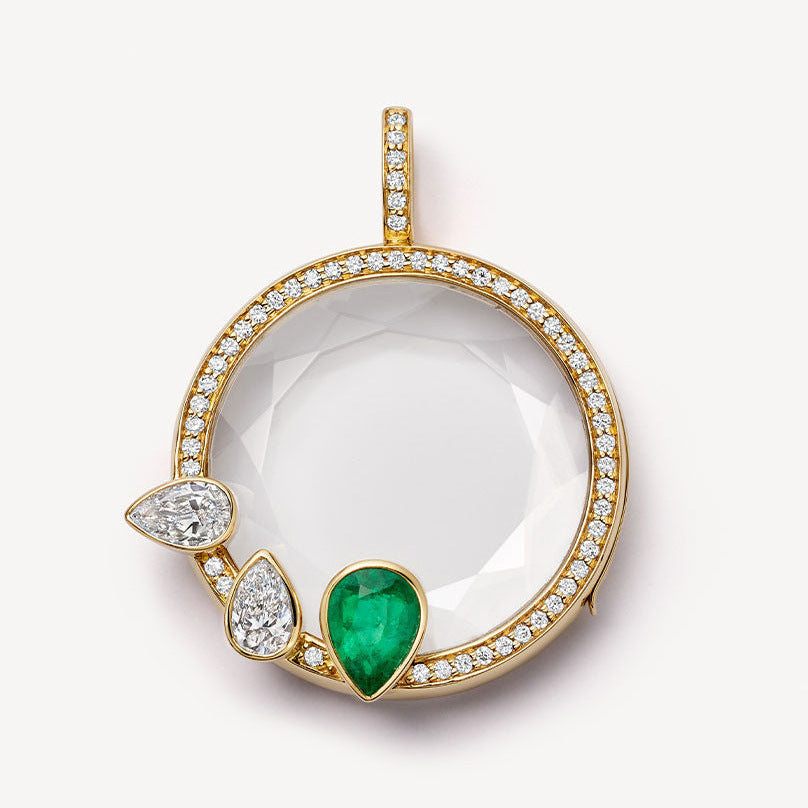 Ciondolo locket geometrico rotondo vintage in ottone placcato oro 18K con catena a maglie