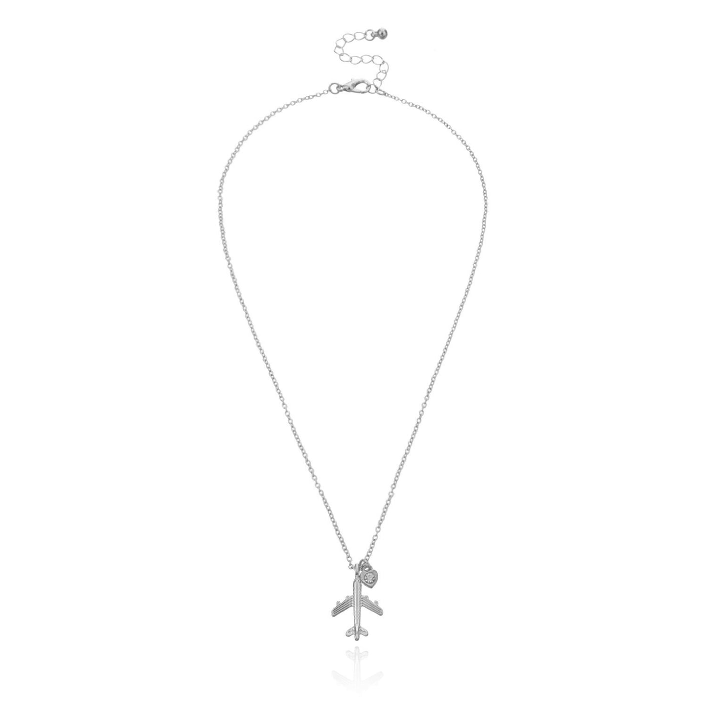 Minimalist Heart-Shaped Aircraft Pendant Necklace for Women Made of Alloy with Rhinestone Inlay and Plated Finish