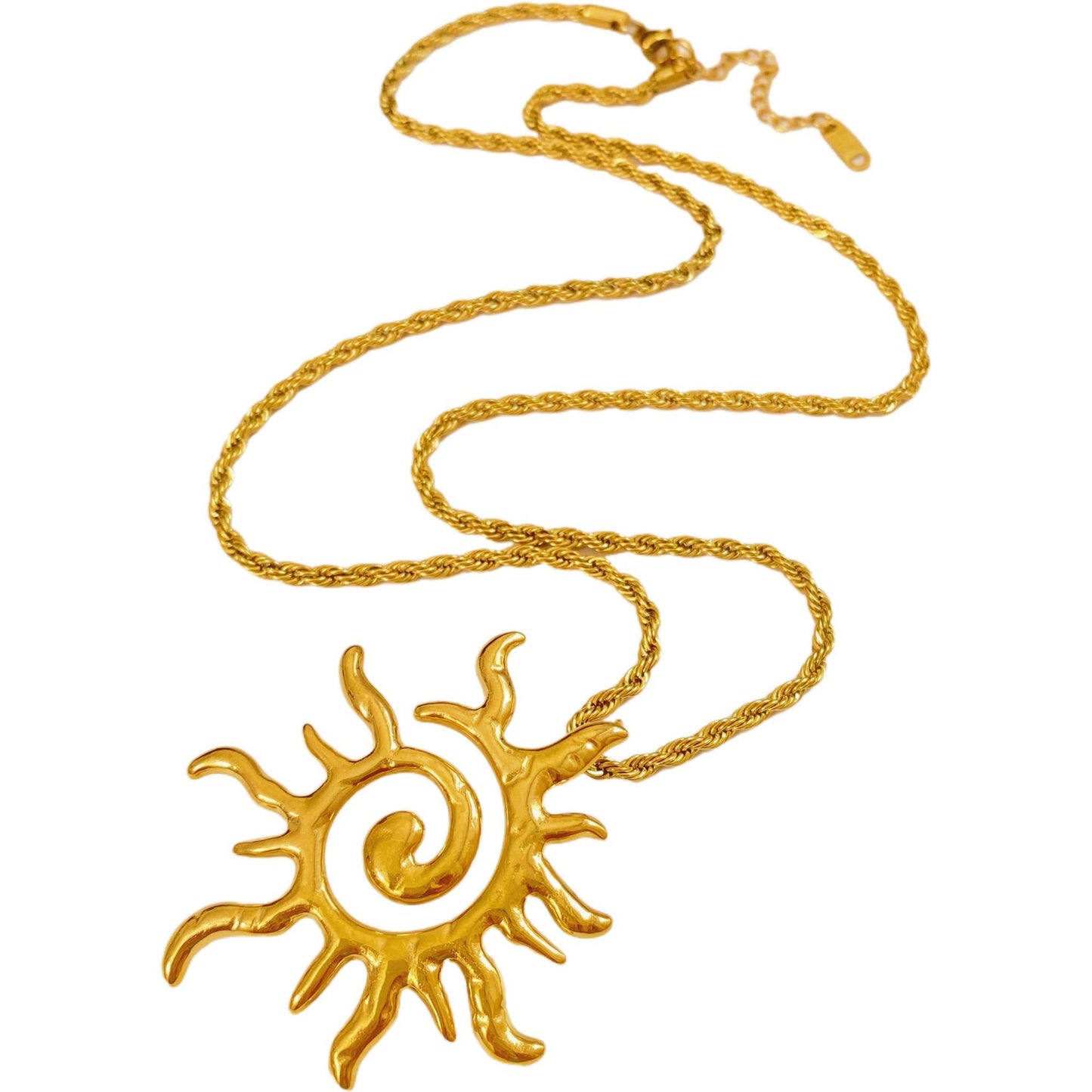 Vintage Hollow Sun Totem Titanium Steel Necklace with Rope Chain