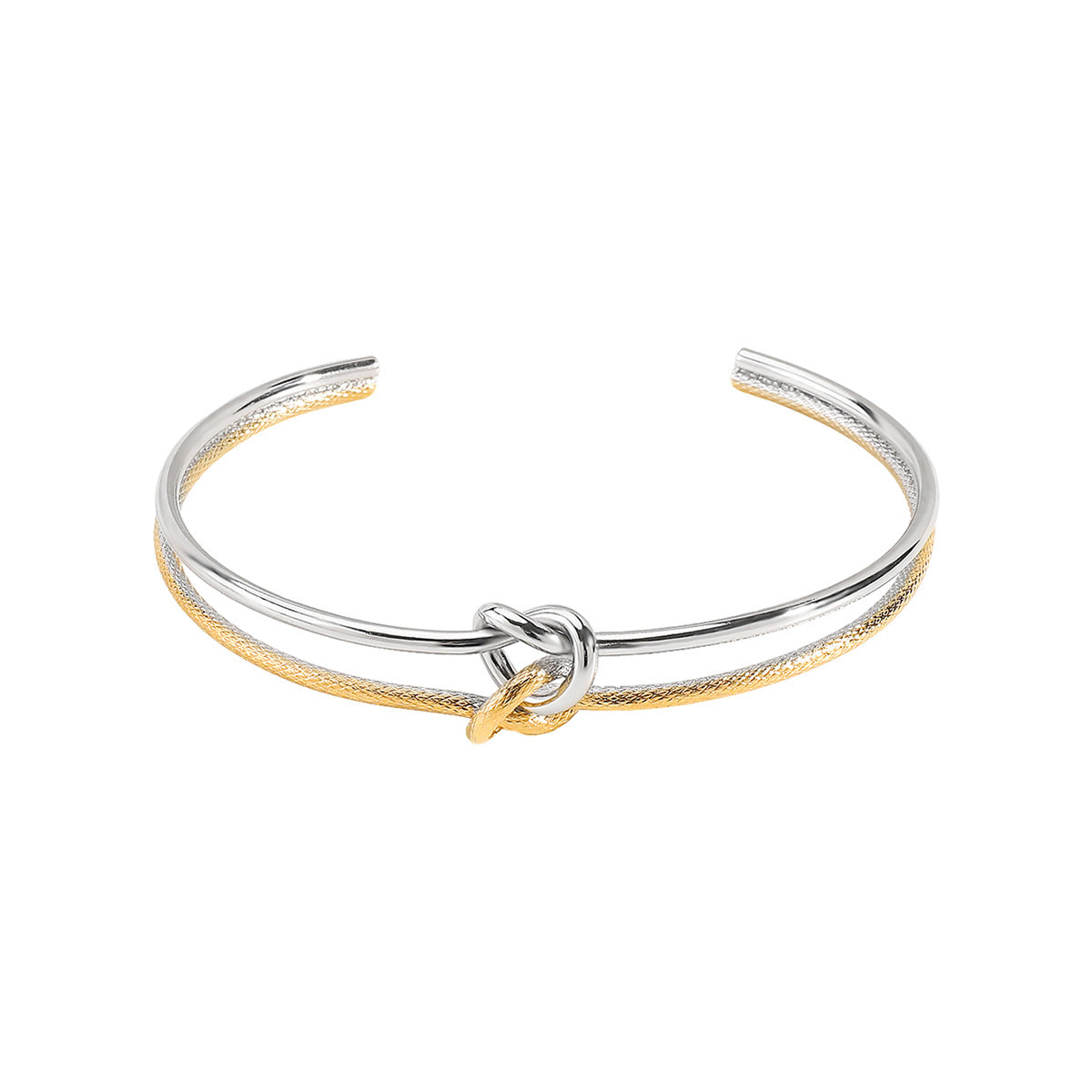 Pulsera Ajustable de Acero Inoxidable para Mujer, Diseño Geométrico Vintage en Forma de C con Nudo y Acabado de Galvanoplastia al Vacío