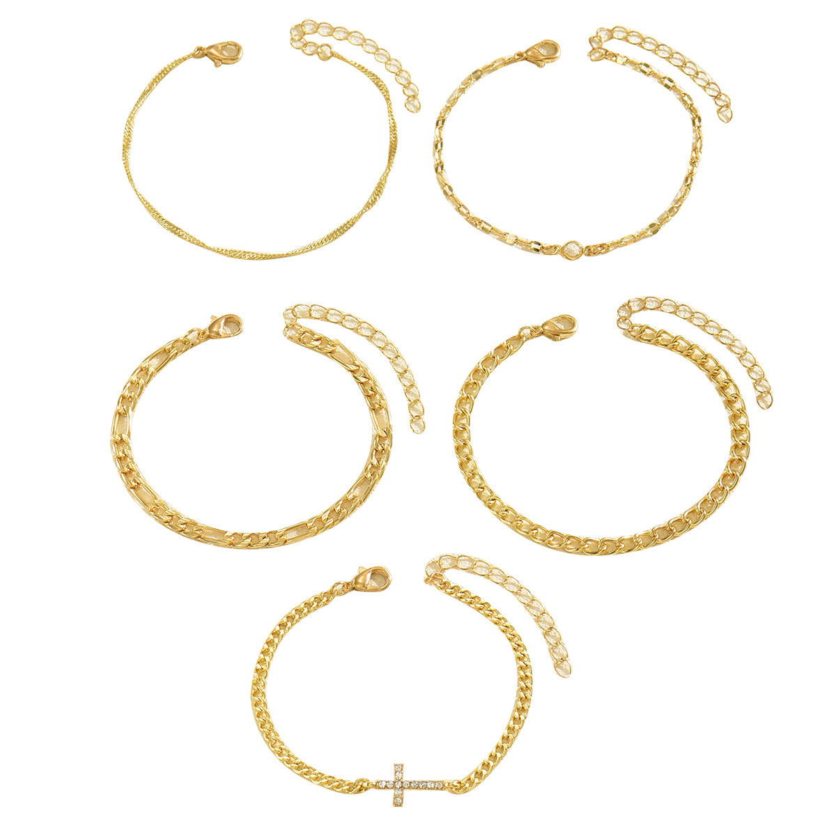 Bracciale a catena con ciondolo a croce geometrica da donna, intarsiato con strass in lega di zinco, bracciale minimalista di tendenza