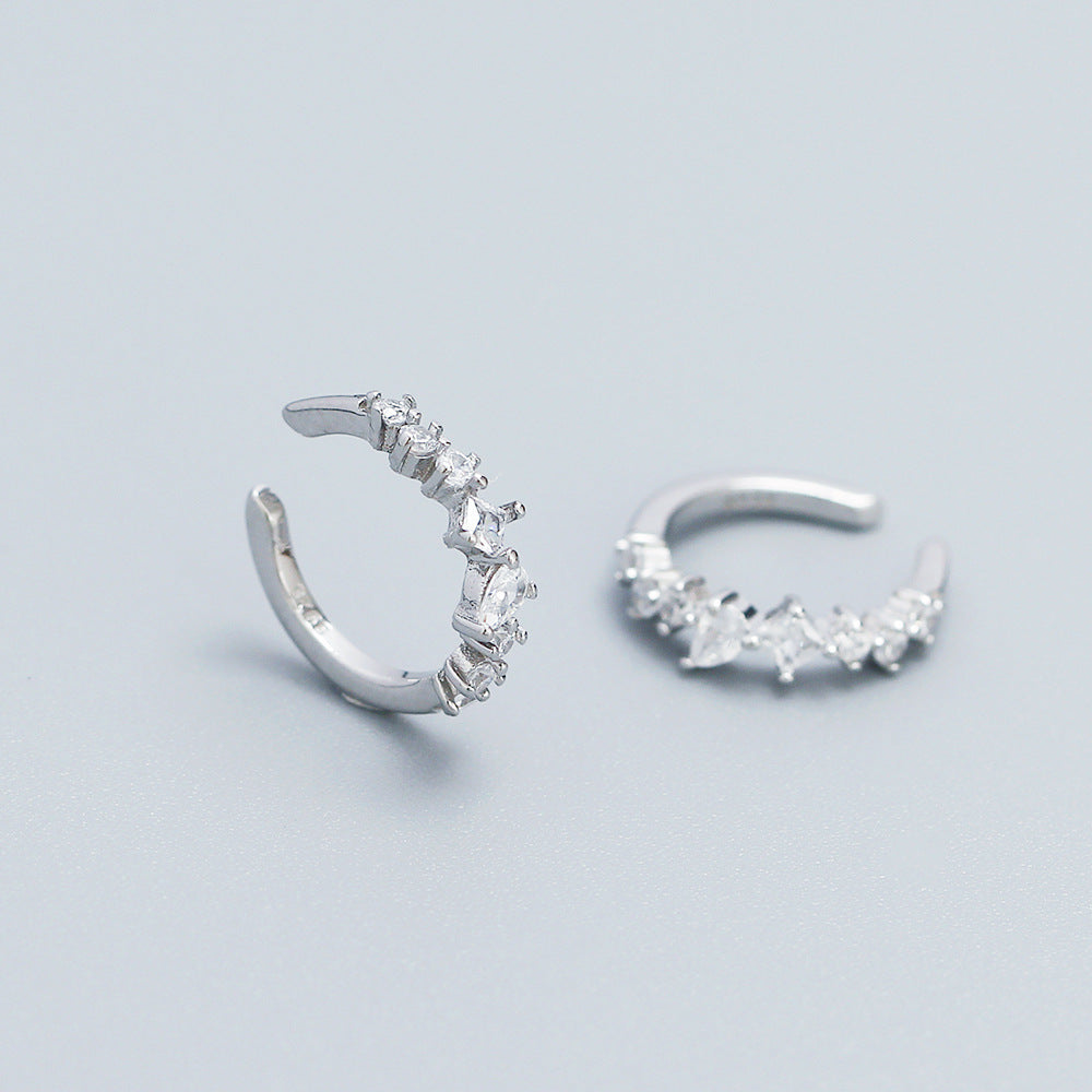Orecchini a clip da donna in argento sterling 925 placcato, con zirconi cubici, rotondi, geometrici, dolci