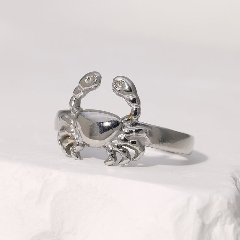 Creative Crab-Shaped Stainless Steel Adjustable Ring with Plated Finish for Men and Women