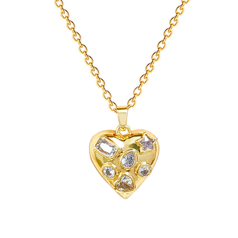 Encantador collar de acero de titanio con forma de corazón y incrustaciones completas de diamantes de imitación para mujer, delicada cadena de clavícula de estilo romántico minimalista.