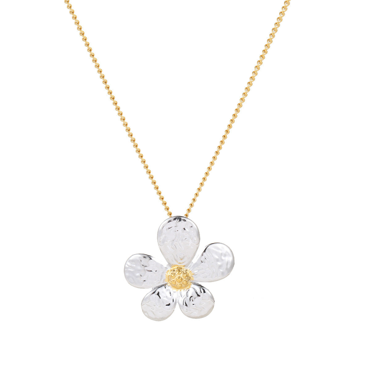 Collana pendente alla moda con motivi floreali e geometrici in acciaio inossidabile placcato oro 18K da donna