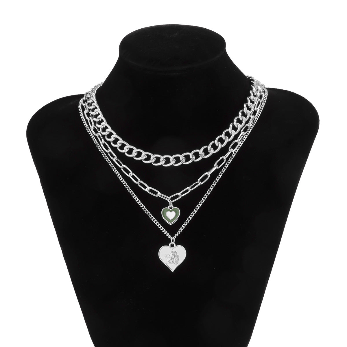 Set collana con pendente smaltato inciso a forma di cuore minimalista con catena a croce per donna