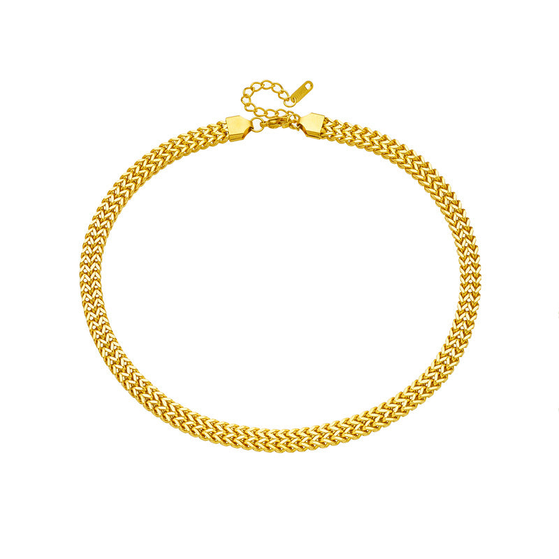 Punk-Style Geometric Titanium Steel Choker Necklace with Electroplated Finish and Mesh-Like Heavy Chain Design