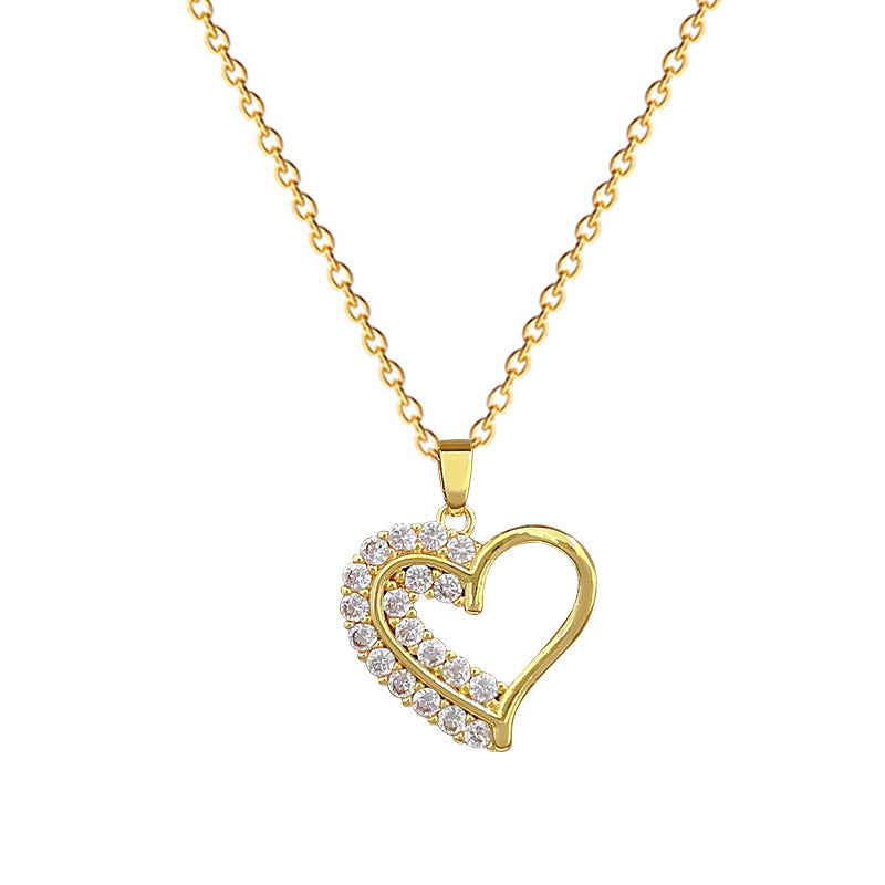 Collar minimalista de titanio con forma de corazón e incrustaciones de diamantes de imitación para mujer, cadena delicada de doble capa para clavícula