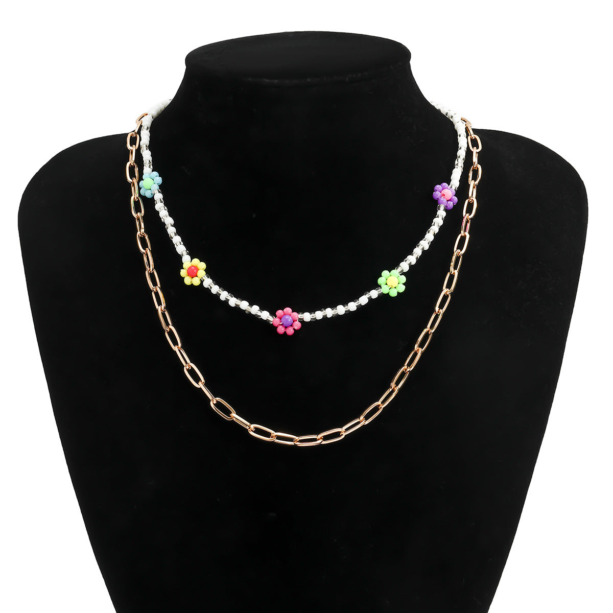 Minimalist Daisy Floral Necklace Set with Cross Chain and Resin Accents for Women
