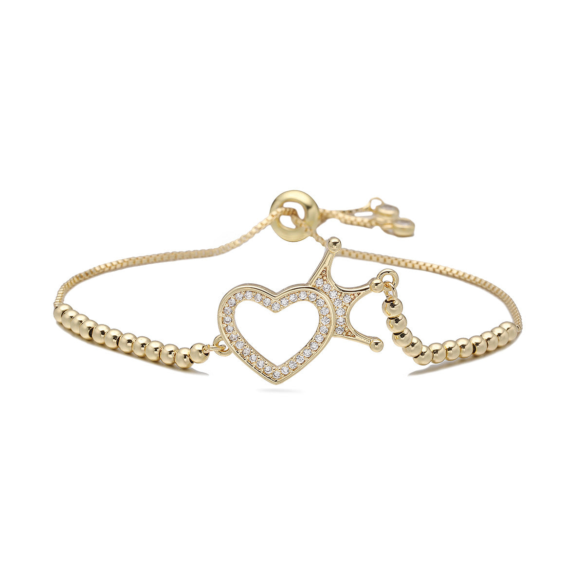 Sweet 18K Gold Plated Brass Heart Cubic Zirconia Inlay Bracelet for Women