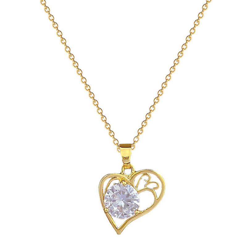 Exclusivo collar de circonitas con forma de corazón de acero de titanio para mujer con delicada cadena de clavícula y diseño geométrico