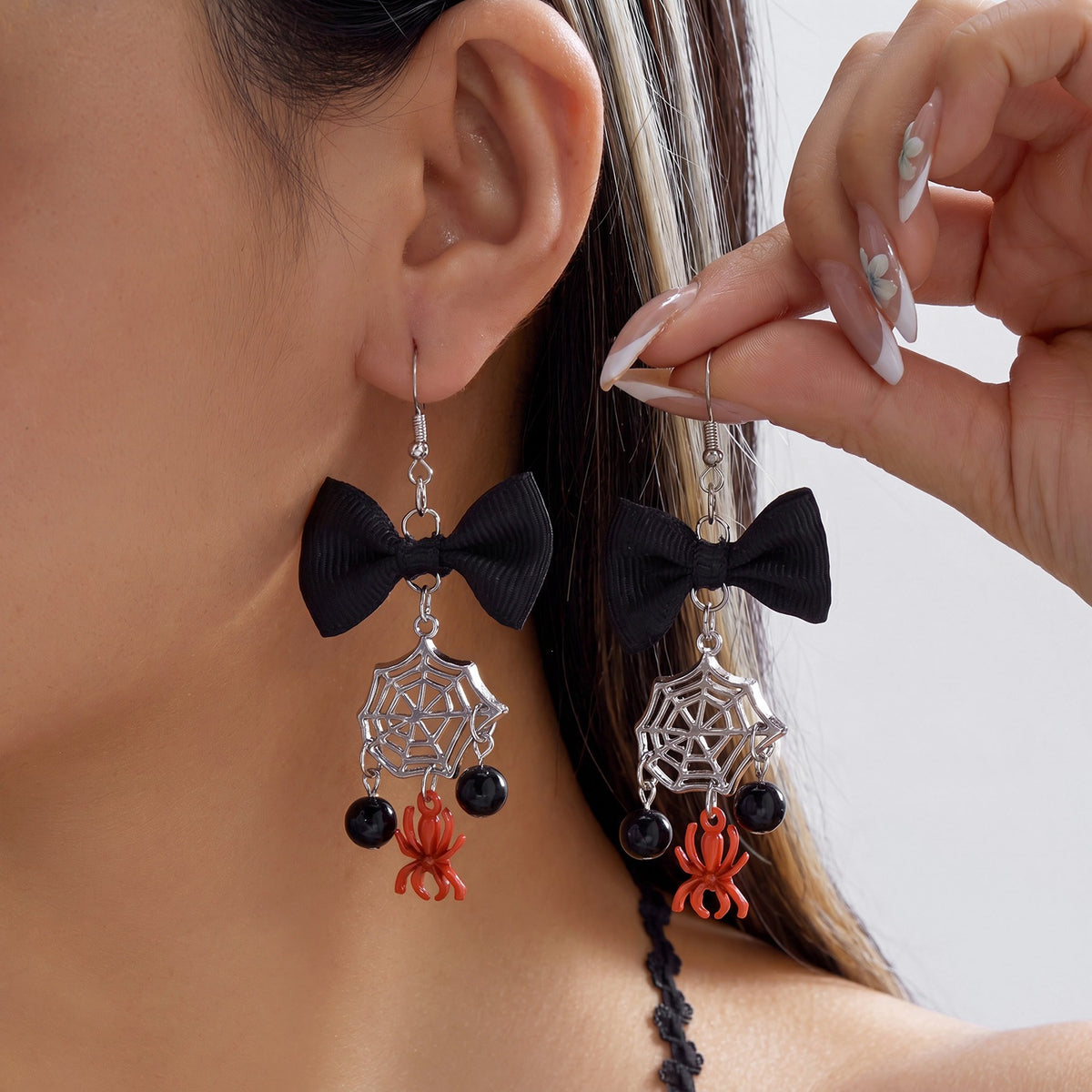Gothic Punk Rhinestone Inlaid Geometric Alloy Earrings with Bat and Tassel Design