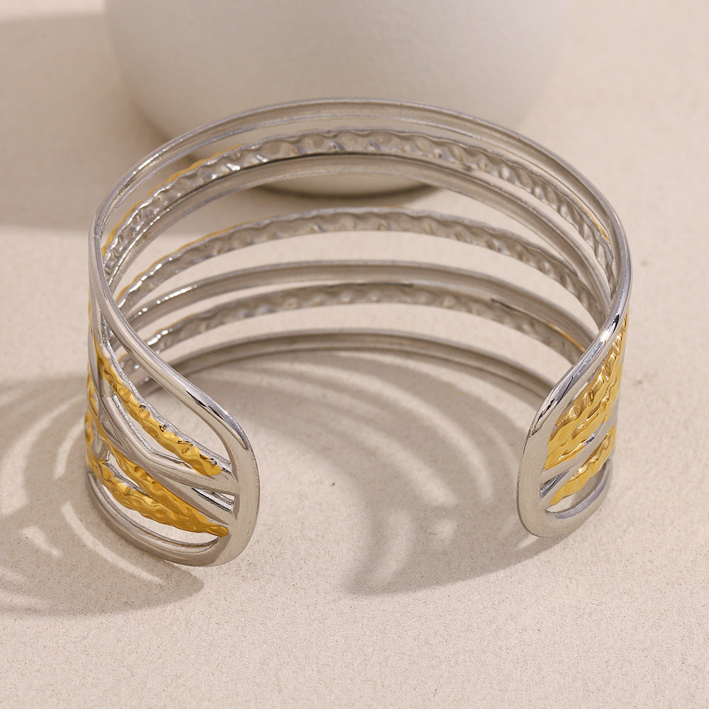 Minimalist Geometric Stainless Steel Plated 18K Gold Multi-Layer Line Bracelet for Women