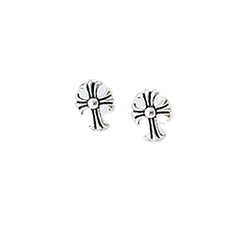 Orecchini a perno con croce vintage in argento sterling S925, finitura anticata, gioielli artistici e retrò per donna