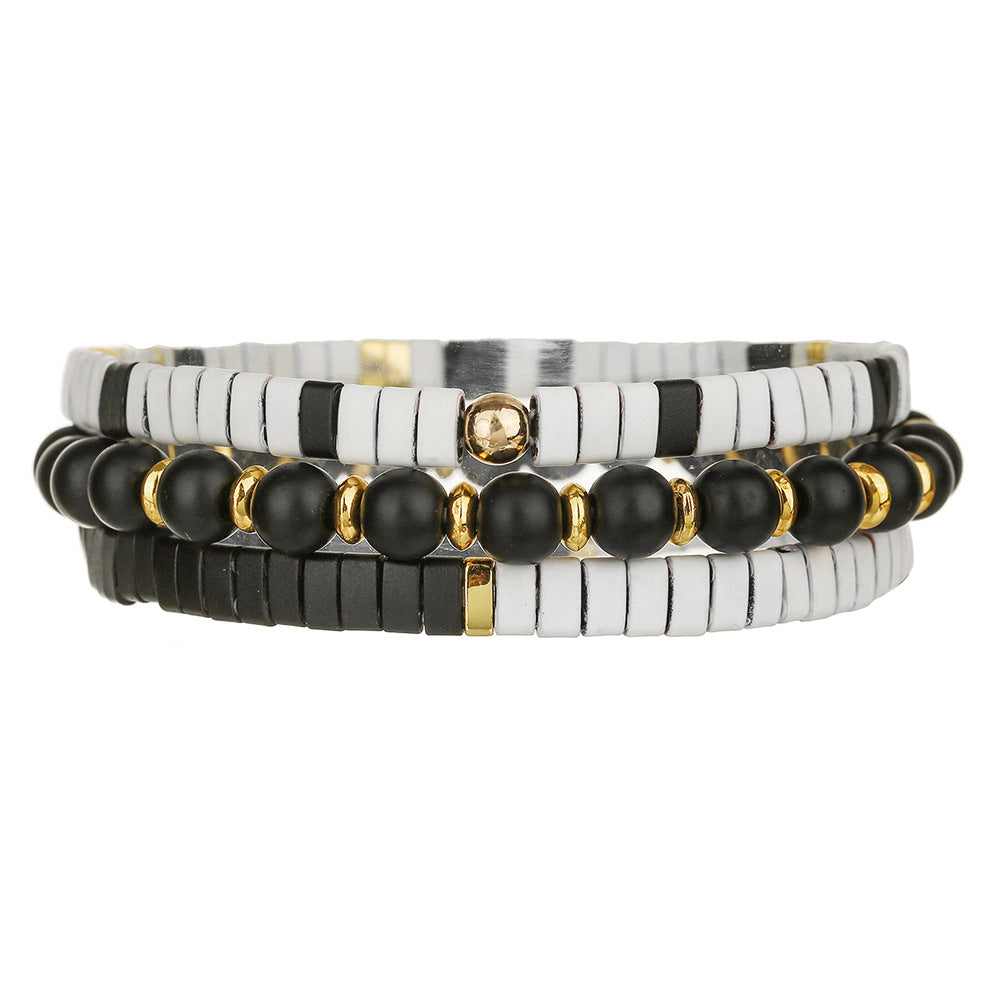 Casual Geometric Matte Black Tila Bead Hand-strung Bracelet for Unisex