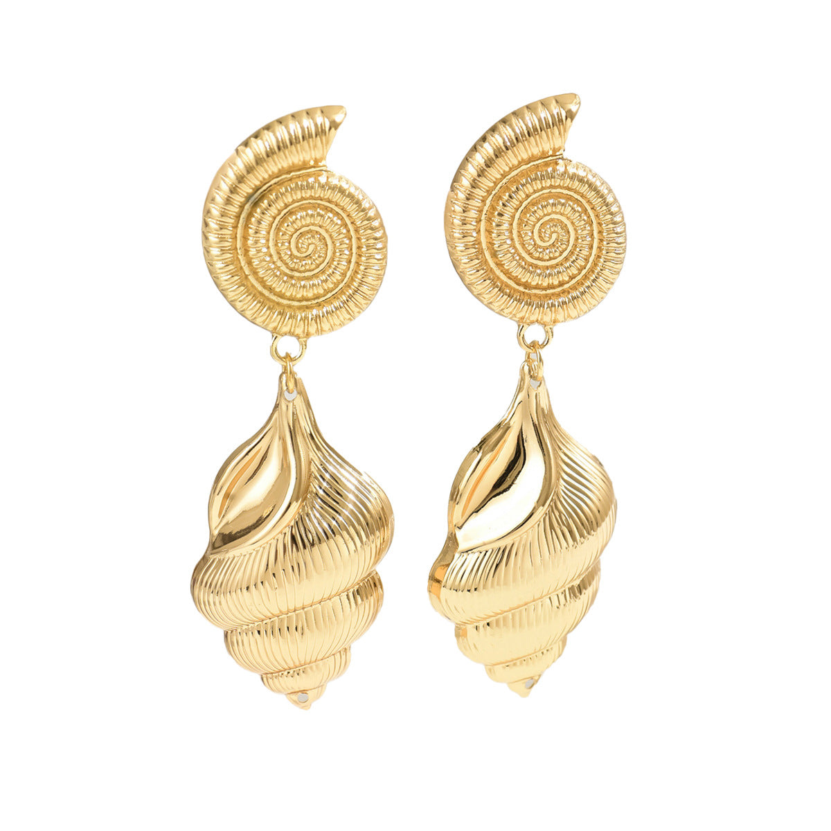 Orecchini da donna con conchiglia geometrica in lega placcata oro 18 carati, stile Hip Hop, moda OL