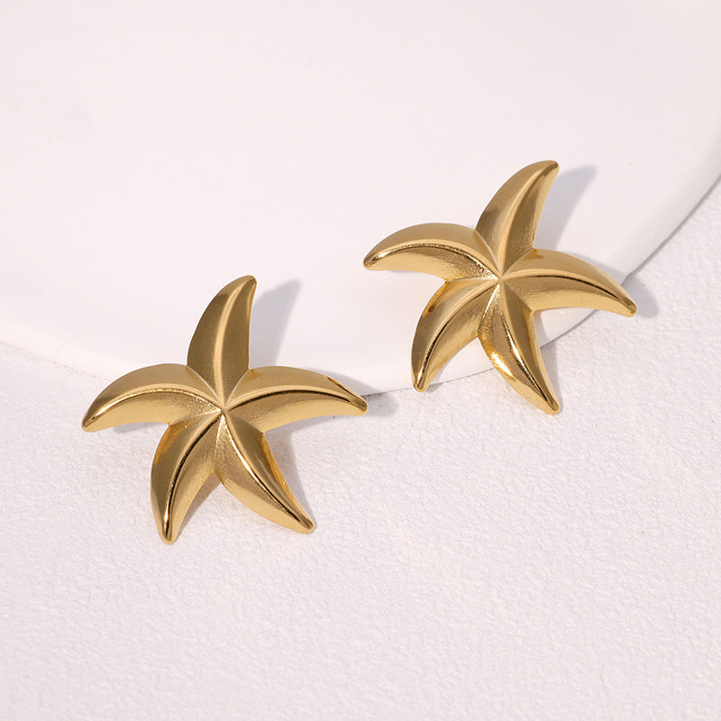 Minimalist Starfish-Shaped Stainless Steel Earrings with Gold Plating for Women