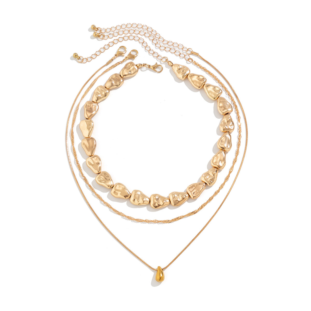 Minimalist Geometric Teardrop Round Alloy Pendant Brass Plated Snake Chain Necklace for Women