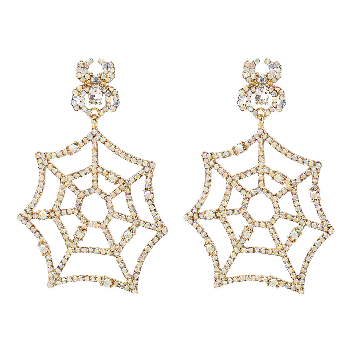 Pendientes de telaraña de Halloween para mujer con incrustaciones de pedrería y construcción de aleación, joyería festiva a la moda.
