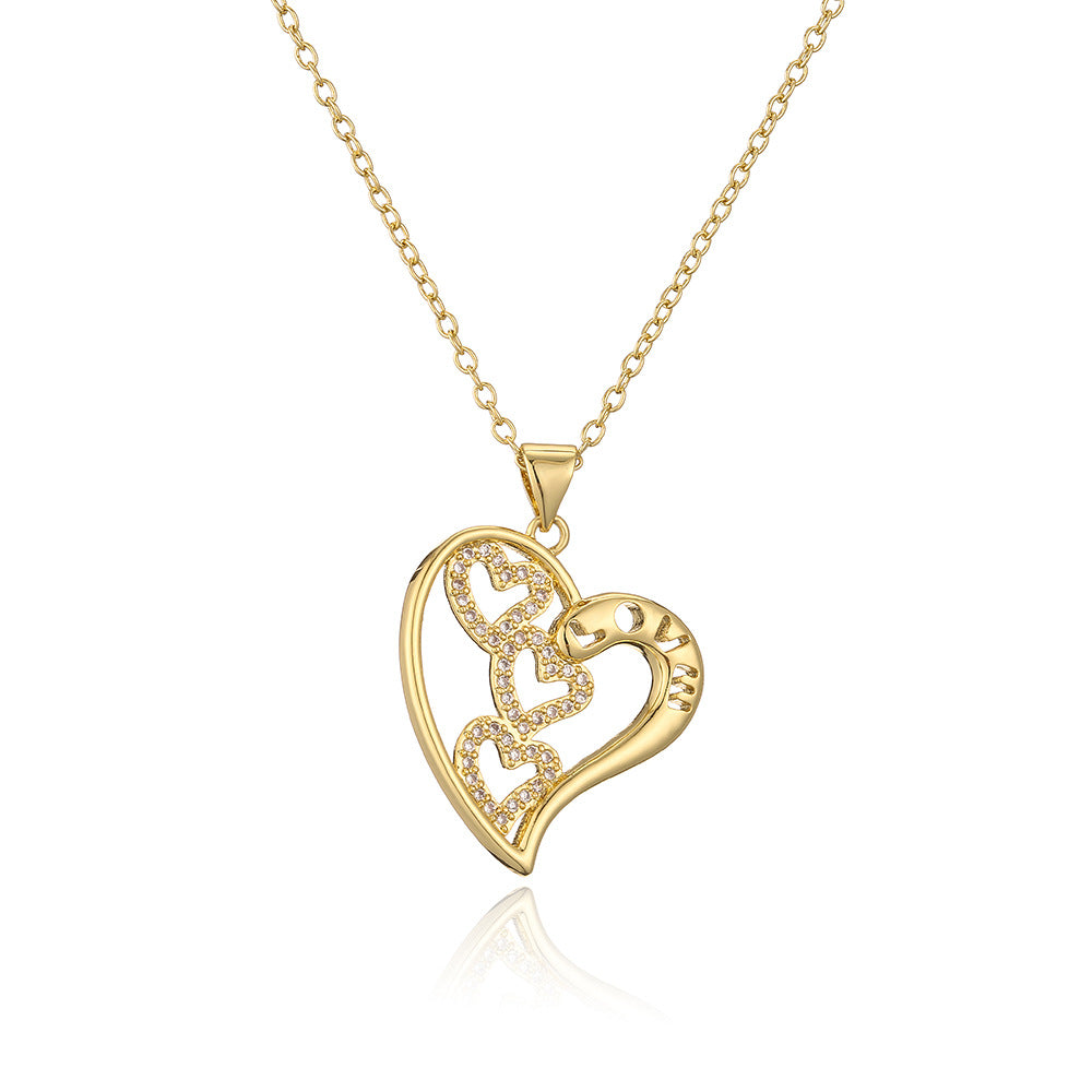 INS Style Geometric Heart Eye Snake Pendant Necklace in Copper with 18K Gold Plating and Micro-Pave Zirconia